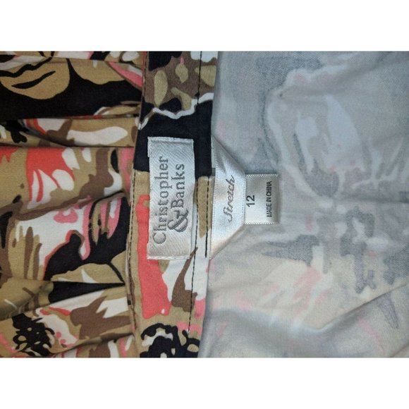 CJ Banks Size 12 Skirt Pleated Floral Tan Black Pink Modest Womens Christopher - Picture 4 of 6